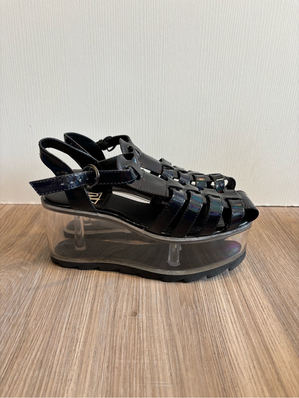 YRU Qloud Chariot Black Punk Goth Clear Compartment Jelly Sandals Platforms Sz 7